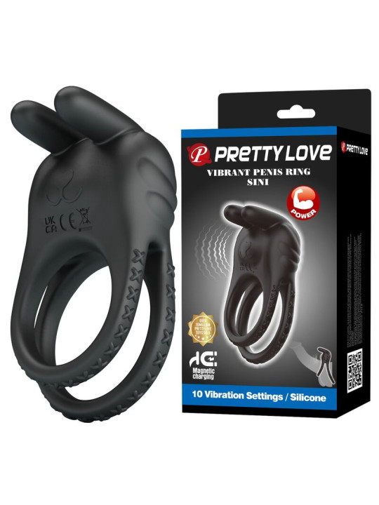 PRETTY LOVE - SINI ANILLO PARA PENE VIBRADOR RECARGABLE 10 FUNCIONES NEGRO