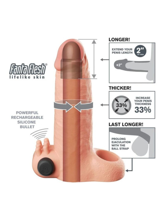 FANTASY X-TENSIONS - FUNDA EXTENSORA VIBRATORIA REAL FEEL 5 CM COLOR BEIGE