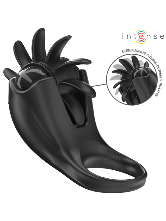 INTENSE - MABEL ANILLO VIBRADOR 10 VIBRACIONES CON ESTIMULADOR DE CLÍTORIS NEGRO