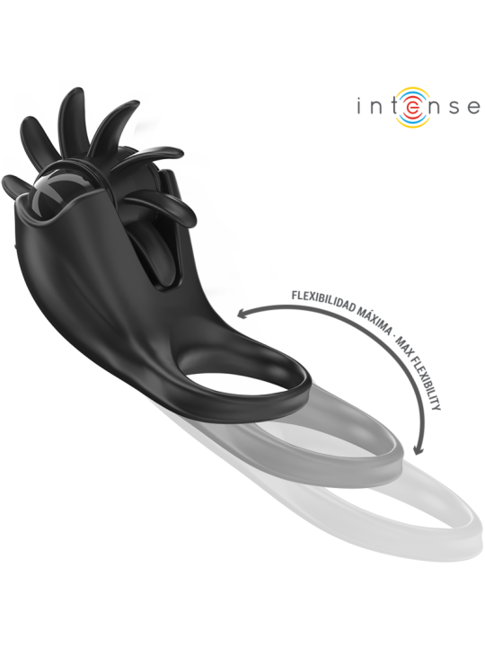INTENSE - MABEL ANILLO VIBRADOR 10 VIBRACIONES CON ESTIMULADOR DE CLÍTORIS NEGRO