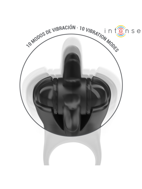 INTENSE - MABEL ANILLO VIBRADOR 10 VIBRACIONES CON ESTIMULADOR DE CLÍTORIS NEGRO