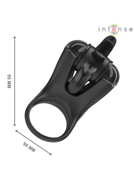 INTENSE - MABEL ANILLO VIBRADOR 10 VIBRACIONES CON ESTIMULADOR DE CLÍTORIS NEGRO