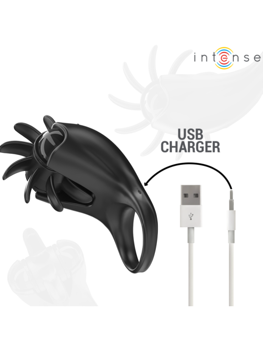 INTENSE - MABEL ANILLO VIBRADOR 10 VIBRACIONES CON ESTIMULADOR DE CLÍTORIS NEGRO