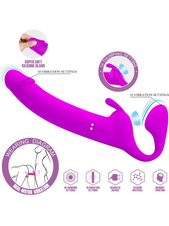 PRETTY LOVE - ZANINI DILDO STRAP-ON SIN ARNÉS 10 VIBRACIONES MORADO