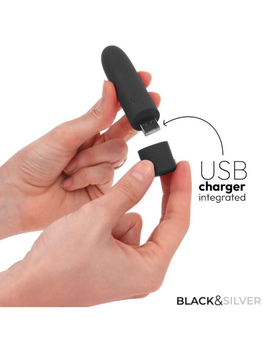 BLACK & SILVER - GERI BALA VIBRADORA RECARGABLE POR USB 8 VIBRACIONES NEGRO 10 X 2.2 CM