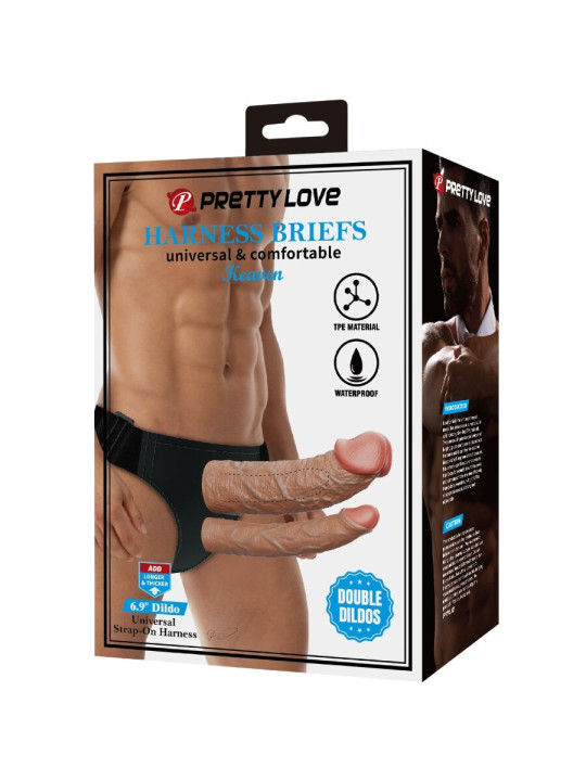 PRETTY LOVE - KEAVEN HARNESS BRIEFS UNIVERSAL & COMFORTABLE DOBLE DILDO