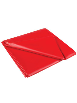 Sábana JoyDivision SexMAX WetGAMES en versión roja, lámina de PVC impermeable doblada sobre fondo blanco