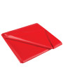 Sábana JoyDivision SexMAX WetGAMES en versión roja, lámina de PVC impermeable doblada sobre fondo blanco