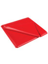 Sábana JoyDivision SexMAX WetGAMES en versión roja, lámina de PVC impermeable doblada sobre fondo blanco