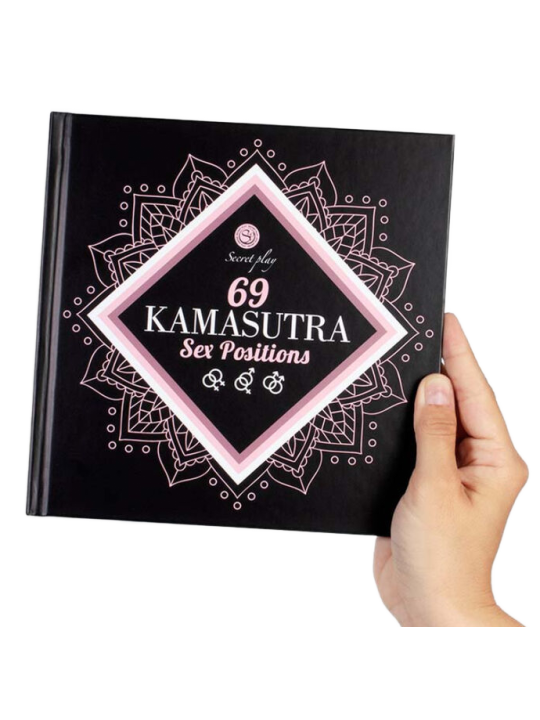 Libro Secret Play Kamasutra 69 posturas, tapa negra con marco rosa