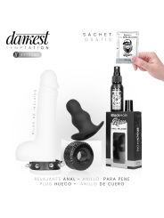 Kit Darkest Temptation 2 Extreme: plug hueco negro, anillo de cuero con tachuelas, anillo para pene y spray BlackHole