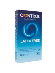 Caja azul de preservativos Control Latex Free sin látex, 5 unidades, con el reclamo ultrafino y sin olor