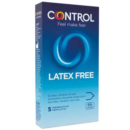 Caja azul de preservativos Control Latex Free sin látex, 5 unidades, con el reclamo ultrafino y sin olor