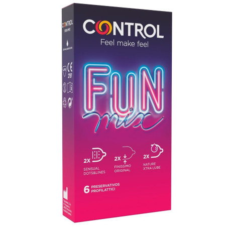 Caja de preservativos Control Fun Mix con 6 unidades: Sensual Dots and Lines, Finissimo Original y Nature Xtra Lube