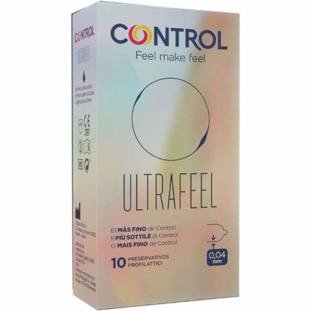 Caja de preservativos Control Ultrafeel de 10 unidades con el grosor de 0,04 mm indicado en el frontal