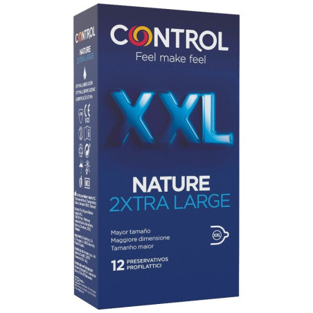 Caja azul de preservativos Control Nature 2XTRA Large XXL con 12 unidades y óptima lubricación
