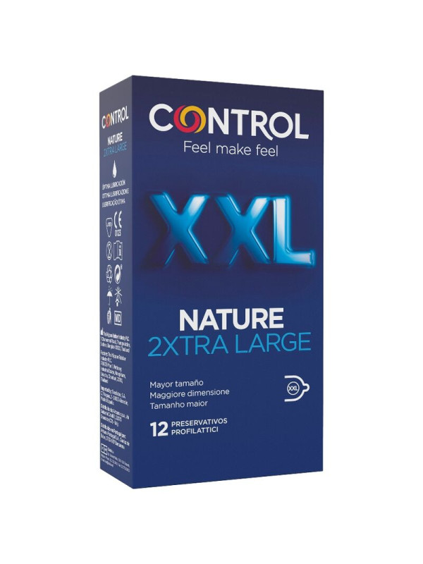 Caja azul de preservativos Control Nature 2XTRA Large XXL con 12 unidades y óptima lubricación