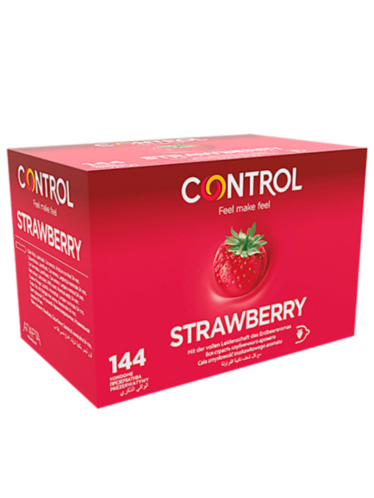 Caja roja de 144 preservativos Control Strawberry con aroma a fresa, formato ahorro
