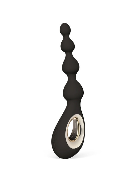 Masajeador anal LELO Soraya Beads en negro, con sus cuatro cuentas y el mango en forma de gota