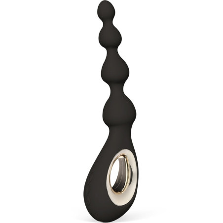 Masajeador anal LELO Soraya Beads en negro, con sus cuatro cuentas y el mango en forma de gota