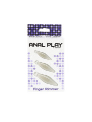 Caja de Anal Play by ToyJoy del set Finger Rimmer con las tres piezas transparentes ilustradas