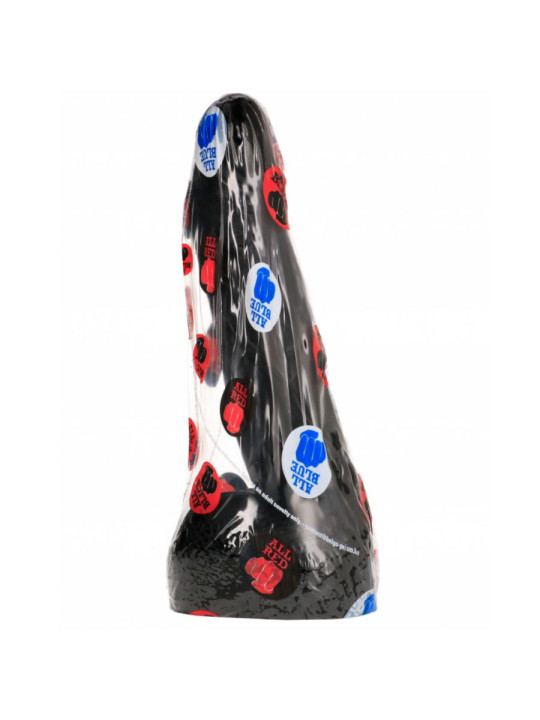 Dildo All Black envuelto en la funda de plástico transparente serigrafiada de la marca