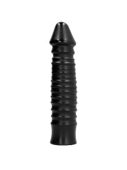 ALL BLACK Dildo 26 cm vista frontal mostrando estrías y punta redondeada