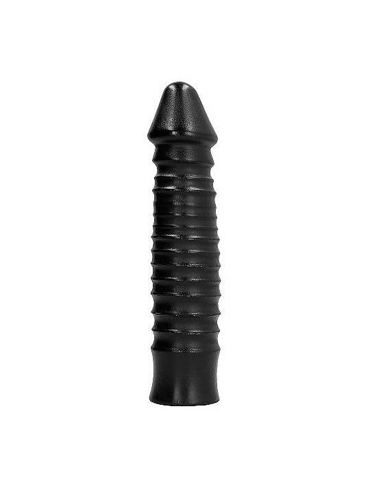 ALL BLACK Dildo 26 cm vista frontal mostrando estrías y punta redondeada