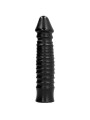 ALL BLACK Dildo 26 cm vista frontal mostrando estrías y punta redondeada