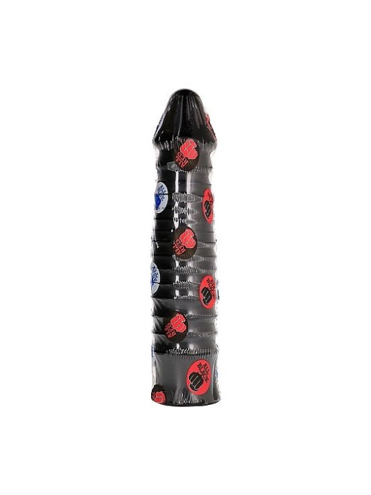 ALL BLACK Dildo 26 cm con patrones decorativos rojo y azul en superficie