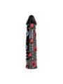 ALL BLACK Dildo 26 cm con patrones decorativos rojo y azul en superficie