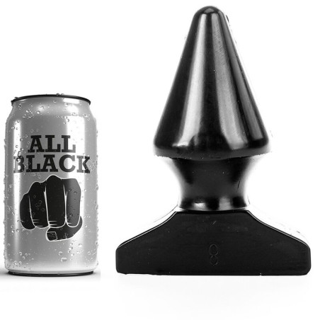 Lata de cerveza ALL BLACK junto a plug anal cónico negro con base ancha