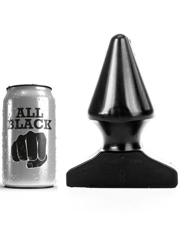 Lata de cerveza ALL BLACK junto a plug anal cónico negro con base ancha