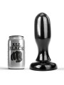 Plug anal ALL BLACK 19,5 cm junto a lata de cerveza para escala de tamaño
