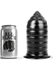Lata ALL BLACK junto a plug anal acanalado negro de 16 cm