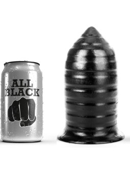 Lata ALL BLACK junto a plug anal acanalado negro de 16 cm