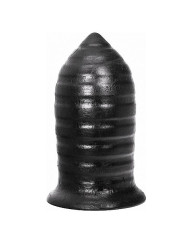 Plug anal ALL BLACK de silicona con acanaladuras, vista frontal