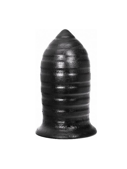 Plug anal ALL BLACK de silicona con acanaladuras, vista frontal