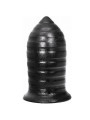 Plug anal ALL BLACK de silicona con acanaladuras, vista frontal