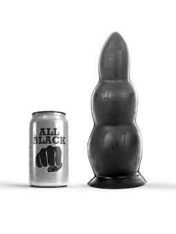 Plug anal ALL BLACK 23 cm junto a lata de cerveza para escala de tamaño