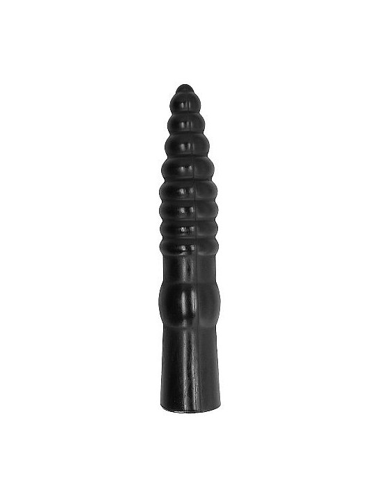 All Black Anal 33 cm: consolador negro de anillas con ensanchamiento y base lisa sin ventosa