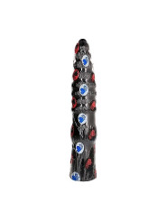 Dildo All Black Anal 33 cm retractilado con las pegatinas de la marca, tal como se envía