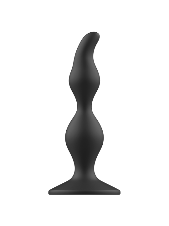 Plug anal bilobulado de silicona negra con base cuadrada ergonómica