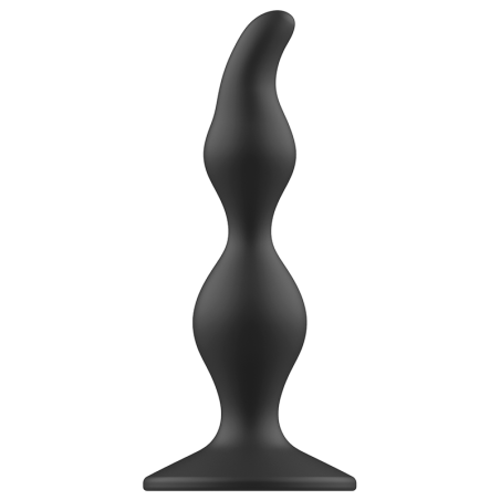 Plug anal bilobulado de silicona negra con base cuadrada ergonómica