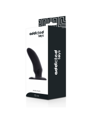 Caja blanca y negra del Addicted Toys Anal Plug Spot con el plug curvo impreso y la medida de 12 cm
