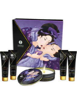 Kit Shunga Secret Geisha Frutas Exóticas con los cinco productos delante de su caja ilustrada