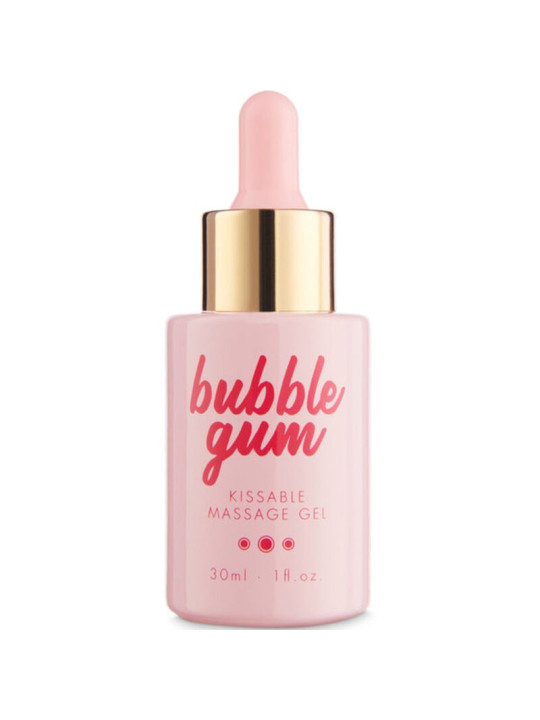 Gel de masaje besable Bubblegum de Bijoux Indiscrets, frasco rosa de 30 ml con cuentagotas