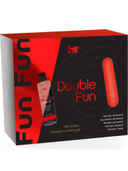 Caja del kit Intt Double Fun con bala vibradora roja mini y gel deslizante Sexy Strawberry de 50 ml