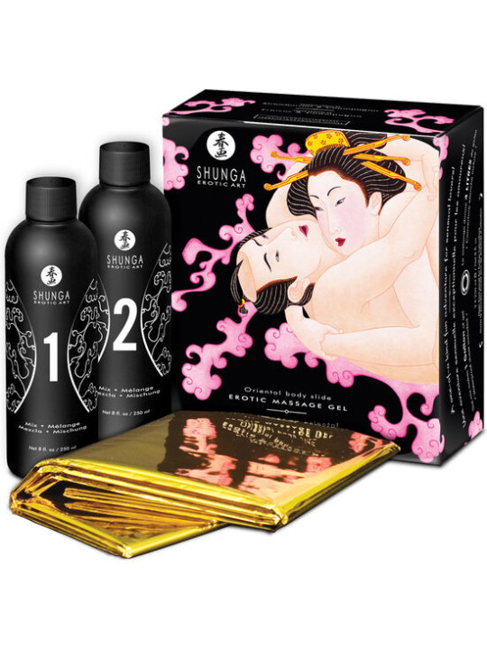 Shunga - Gel de Masaje Erótico Cuerpo a Cuerpo Oriental Fresas y Cava