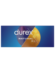 Frontal de la caja azul Durex Natural XL de 144 preservativos extra grandes con el logotipo de Durex
